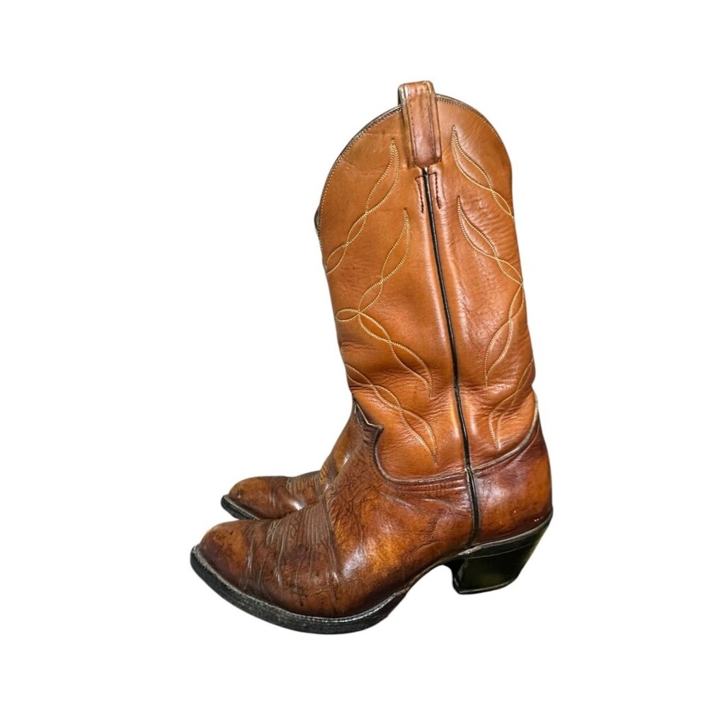 VTG 1970s Tony Lama Black Label Brown Leather Cowboy Western Boots USA Mens 10 D
